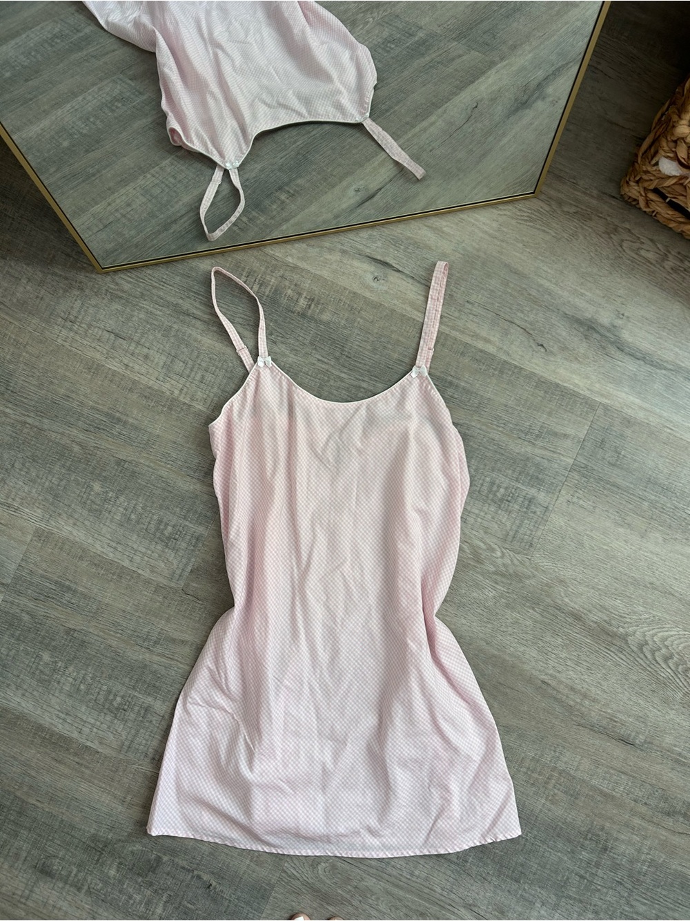 Cacique Pink Gingham Cotton Slip Nightgown Chemise - Women's Size Small